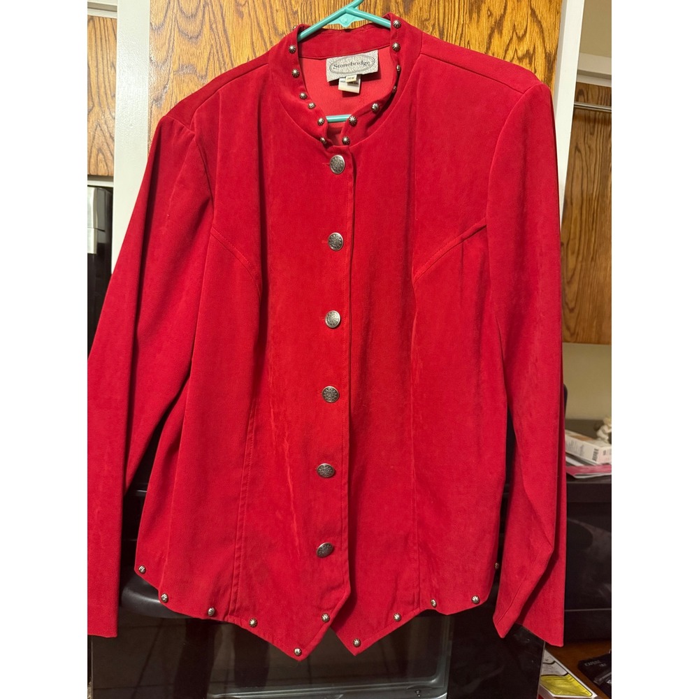 Stonebridge Red Faux Suede Western Studded Jacket Sharkbite Hem Plus Size‎ 14W